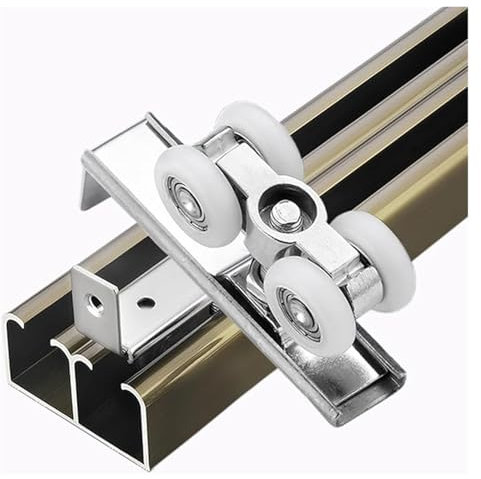 Schiebetürbeschlag Schiebetür-Set Mit Doppelter Innenseite, 100, 160, 240, 300, 360 Und 400 Cm, Beschlagschiene For Falttüren, Schranktüren(Champagne,340cm/11.2ft)