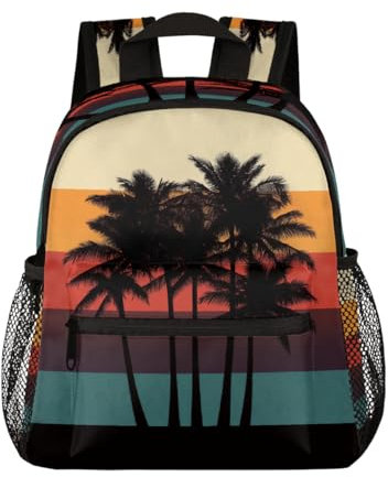 Mexpekil Kinder-Rucksack mit Brustgurt, Schultasche für Mädchen, Jungen, kleiner Rucksack, niedliche Kinderrucksäcke, Retro Palme Sonnenuntergang
