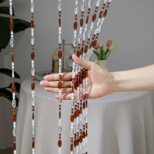 Yunzhou1230 Beaded Door Curtain, 18-Strand Acrylic Door Beads Curtains for Home Decor, Doorways, Room Dividers & Party Decorations, Beaded Curtains (W 39.4 x L 78.7 (1 Panels),Brown)