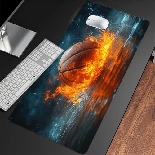 Gaming Mauspad XXL Basketball Wasser, Großes Mousepad 900x400x3mm, Verbessert Präzision und Geschwindigkeit, Mauspads mit Vernähten Kanten, Tischunterlage Large Size, rutschfeste Desk Mat