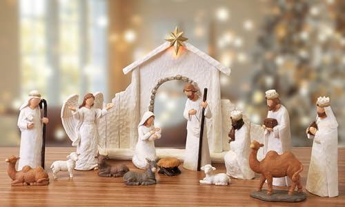 Aneco 15-teiliges klassisches Krippen-Set, Weihnachtskrippe, Stall, Krippe, Figur, Kunstharz, Dekoration, Weihnachten, Tischdekoration, Schäferhunde, Tiere und Engel für Weihnachten, Innenbereich