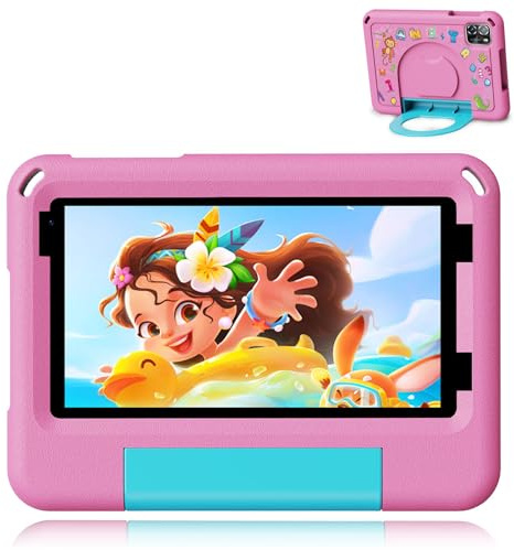 Android 15 Tablets with Case 7 inch Kids Tablet, 64GB Pad for Age 3-12 Toddler, Educationl, Games, Parental Control, Built in WiFi, Bluetooth, Dual Camera