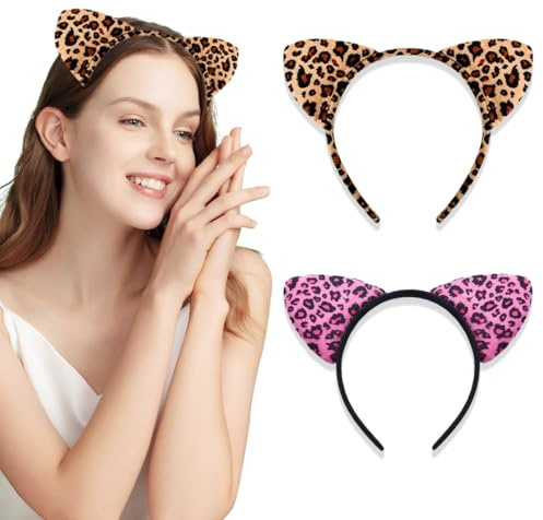 EAVUYIS 2 Stück Katzenohren Haarreif,Katzenohren Stirnband,Katze Haarbänder Haarschmuck,Cute Katzenohren Haarband,Katzenohren Kopfschmuck Stirnband für Halloween,Karneval,Mottoparty