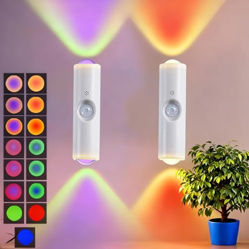 Lcxecnw Portable Wall Mounted Night Light,USB Rechargeable Magnetic LED Wall Lamp,Motion Sensor Night Light,7-Color Battery-Powered Wall Lamp,for Hallways,Bedrooms,Bathroom,Living Room(White 2 pcs)