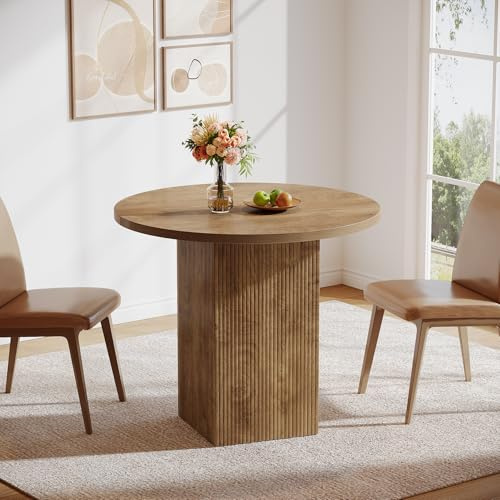 Tribesigns Kleiner runder Esstisch für 2 Personen, 80 cm Durchmesser, Küchentisch Esszimmertisch mit geriffeltem Holzfuß für kleine Räume, Esszimmer, Küche, Wohnung, braun