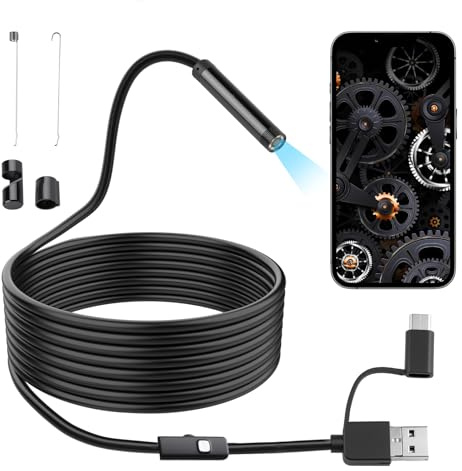 Endoskopkamera HD mit 6 verstellbaren LEDs, 1080P Industrielles Endoskop, wasserdicht IP67, 3-in-1, USB Typ C/Micro-USB, Inspektionskamera für Android, PC, Auto, Kanalisation, Sanitär- und