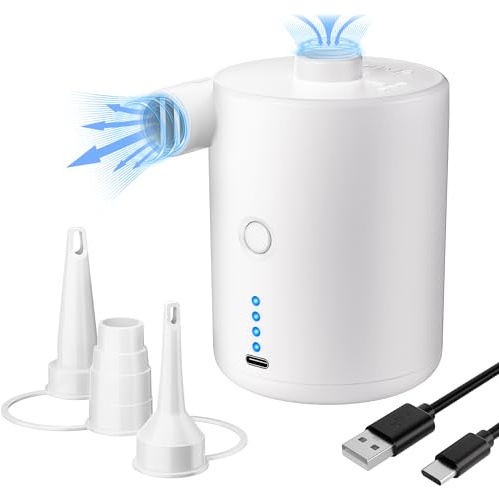 Pompe à air électrique, Pompe À Air Rechargeable pour Matelas Gonflable,Pompe À Air Électrique Portable pour Gonflables avec 3 Buses d'air,Gonfleur Rapide pour Matelas et Piscine (Blanc)