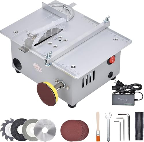240W Mini Tischkreissäge 5000RPM 0-20 mm Einstellbare Sägeblatthöhe Elektrische Mini Tischsäge mit 4 Klingen und Polierscheibe Cutter Saw Ideal für Modellbau Bastelarbeiten kleine Schnittprojekte