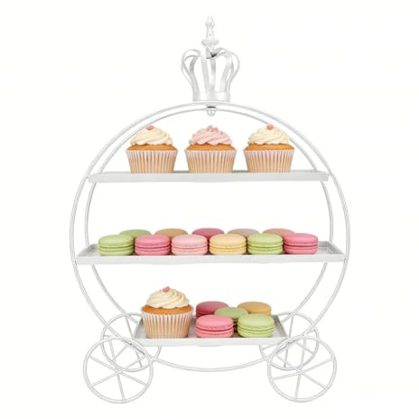 3 Niveles Soporte para Tartas para Magdalenas, Donas, Pasteles (Blanco) | Soporte para Magdalenas, Soporte de Exhibición de Hierro para Magdalenas para Fiesta de Té, Cumpleaños, Boda
