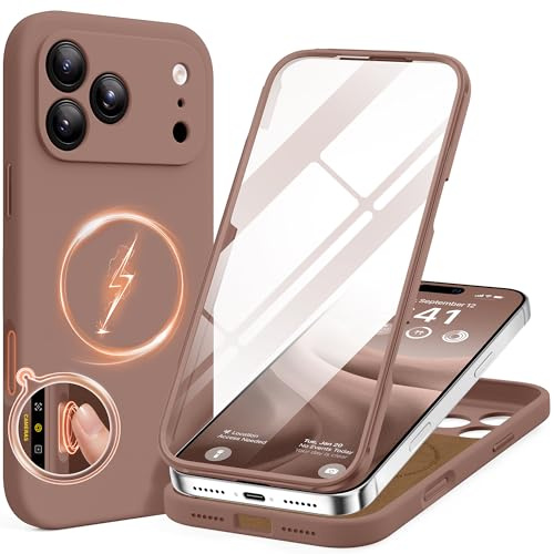 BERFY for iPhone 17 Pro Max Case, Compatible with MagSafe, Brown | Built in Screen Protector, Full Camera Protection, Shockproof Full Body Magnetic Silicone Phone Case 6.9