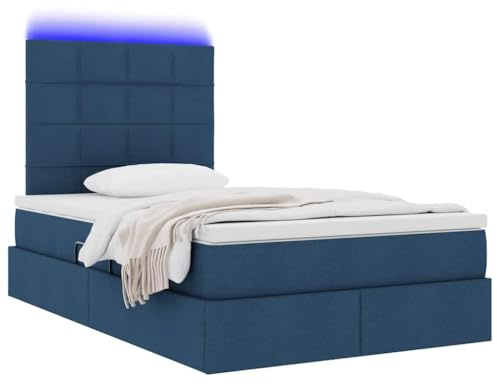 vidaXL Bett mit Stauraum und LED mit LED Blau 120 x 190 cm Polyester, Moderner rechteckiger Stauraum-Bett, hydraulischer Lift, Metallrahmen, LED und unter Bett