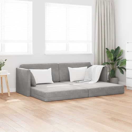 sephironlbb Boden-Sofa-Bett Hellgrau Samt 213 x 70 x 77 cm mit Schlaffunktion und Liegefunktion, Dreisitzer Polstergarnitur für Wohnzimmer Gästezimmer Lounge