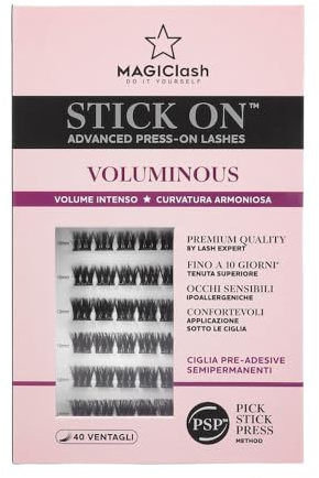 MagicLash Ciglia Press and Go Voluminous Premium 40pz Lash Cluster | Ciglia Finte Voluminous Senza Colla con Adesivo Tenuta 10 Giorni Sotto-Ciglia Invisibile Leggere Ipoallergeniche Waterproof