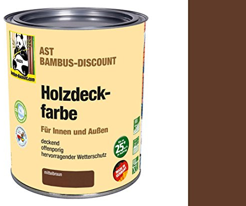 bambus-discount.com Holzdeckfarbe mittelbraun 0,75 Liter für Innen und Außen - deckend, offenporig, hervorragender Wetterschutz - Bambusrohre lackieren