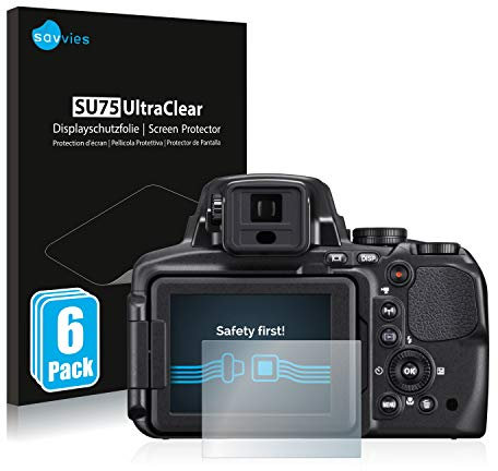 Savvies 6 Stück Schutzfolie für Nikon Coolpix P900 Displayschutz-Folie Ultra-Transparent