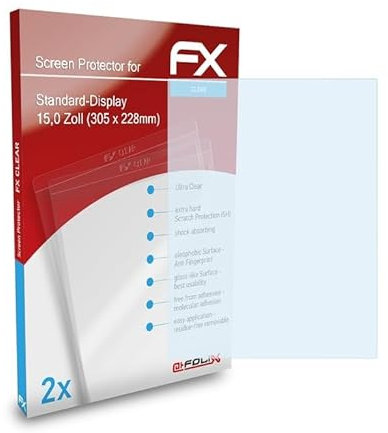 atFoliX Schutzfolie kompatibel mit Standard-Display 15,0 Zoll (305 x 228mm) Folie, ultraklare FX Displayschutzfolie (2X)