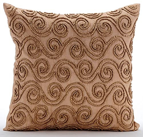 The HomeCentric Gold Kissenbezuge, Goldrollen Kissen Decken, 45x45 cm Kissen Fall, Platz Seide Kissen Abdeckungen Fur Couch, Geometrisch Art Deco Kissen Decken - Gold Scrolls