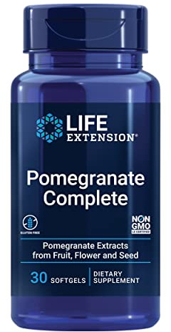 Life Extension Pomegranate Complete, Fruit Extract, Flower, Seed Oil Extract, Cardiovascular Health, antioxidant Support, superfood Supplement, Gluten Free, Non-GMO, 30 softgels