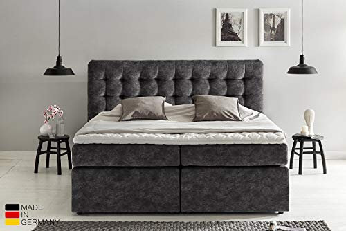 Furniture for Friends Doluna Premium Perris Boxspringbett 200x200 cm Anthrazit Härtegrad H3 I mit hochwertigen Tonnen-Taschenfederkern Matratzen & Viskose-Topper I Made IN Germany