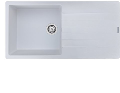 Reginox Harlem10 Kitchen Sink Single Bowl White Granite Inset Reversible Waste