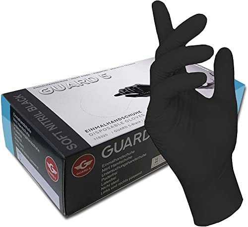 GUARD 5 - Einmalhandschuhe schwarz 100 Stück/Box Gr. 10/XL - Einweghandschuhe puderfreie Nitrilhandschuhe - Hygiene- Kochhandschuhe, Küchenhandschuhe - latexfrei