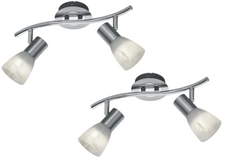meineWunschleuchte 2er SET klassische Deckenstrahler Silber 2-flammig, Glasschirme Weiß, Breite 33cm
