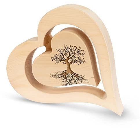 sagl.tirol Herz aus Zirbenholz mit schwebendem innen Herz [100% Naturprodukt] Lebensbaum Deko I Lebensbaum aus Zirbe I Herz Deko I Zirbenholz Geschenke I Holzherzen Deko I Lebensbaum I Baum des Lebens