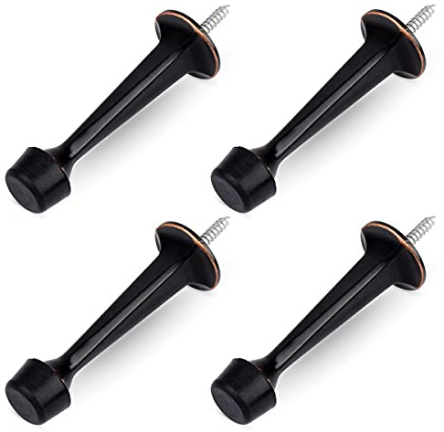 HOMOTEK 4 Pack Heavy Duty Solid Rigid Door Stop with Soft Rubber Tip, Zinc Die Cast Door Stopper Protect Wall & Door, Oil Rubbed Bronze