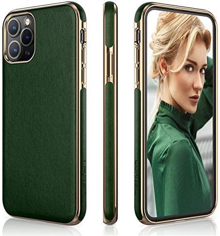 LOHASIC for Luxury Leather iPhone 11 Pro Case – Slim Designer PU Cover with Electroplated Frame, Soft TPU Bumper, Anti-Slip Grip, Business Protective Phone Case for iPhone 11 Pro (5.8”)- Dark Green