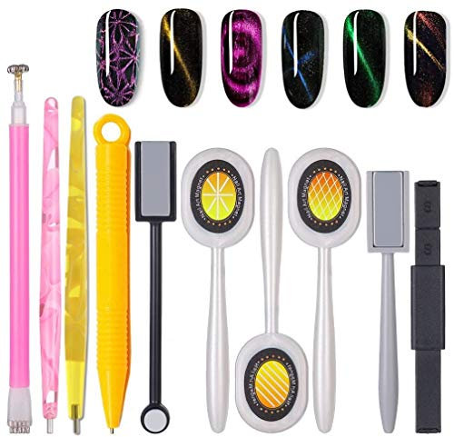Nail Art Werkzeug Magnetstift, 10 Stück Nagel Magnet Stick Tool Set, Nagel Magnet Stift und Starker Magnet Stock Punktierungsstifte für DIY 3D Magnetisches Katzenauge UV Gel Polnisch Nagel Kunst