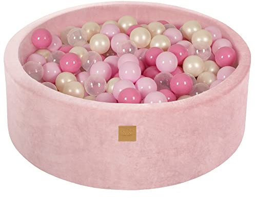 MEOWBABY Piscine à Balle pour bébé – Piscine à balles Douce en Velours 90x30cm avec 200 balles – Fosses a Boules pour Enfants, Rose Poudré