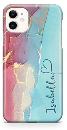 Personalised Watercolour Marble Name with Heart Phone Case for Apple iPhone 11-10. Red & Blue Marble - Vertical Name
