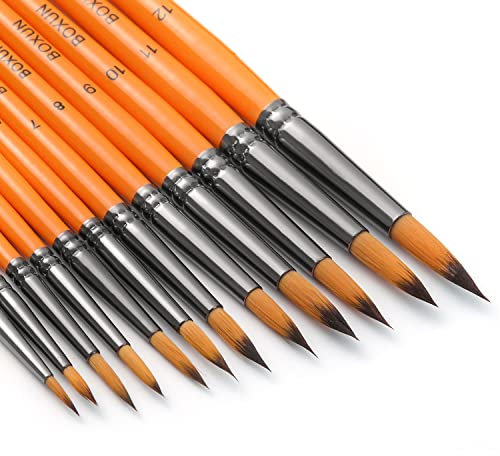 Lot de 12 pinceaux de peinture aquarelle ronds pour peinture acrylique, huile, aquarelle