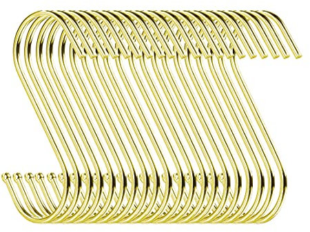 Swatowot 30 Stück S Haken, 9 cm Hängehaken, Haken Garderobe, Haken Zum Einhängen, Kleiderbügel (30 Stück, Große, Gold)