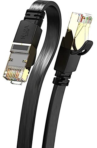 HASA zone Cable Ethernet Plat Cat 8 1.5M, Câble Ethernet Haut Debit 40Gbps 2000Mhz, Cable RJ45 pour PS5 TV Box PC Routeur Modem, Noir