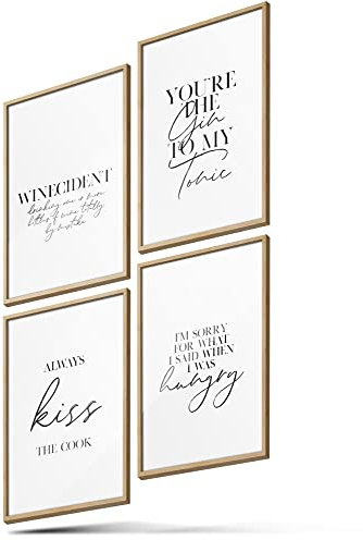 BLCKART Poster-Set Küche - moderne Wandbilder mit Sprüchen - Premium Poster für Küche und Esszimmer - Bilder zur Wanddekoration - Größe A3