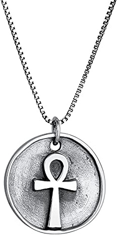 Kuzzoi Herren Halskette mit Kreuz Anhänger (18 mm) in 925 Sterling Silber oxidiert, Kette mit Ankh Kreuz Coin-Anhänger für den Mann, Herrenkette mit ikonischen Münzdesign, Länge 50 cm