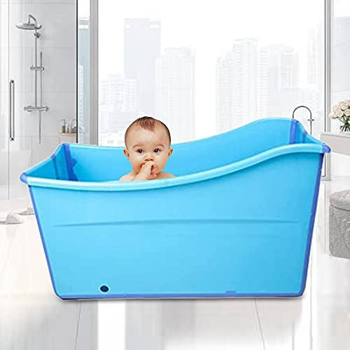 Bañera plegable para adultos, bañera plegable para adultos, 39,37 pulgadas, portátil, juego de cubo plegable de polipropileno para bebés y adultos, baño familiar SPA (98 x 50 x 56 cm, azul)