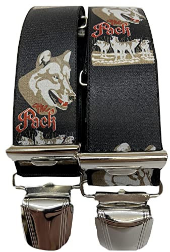 EDERER HOSENTRÄGER WOLF HUSKEY WOLFSHUND THE PACK AUSTRIA-VIENNA-WIEN 35mm Breit in H-Form mit 4 extra starken Clips/HuskeyWolf Schwarz ST-045