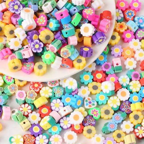 HERZWILD blume Perlen zum Auffädeln 300pcs clay perlen blume perlen für Schmuck Basteln (blume）