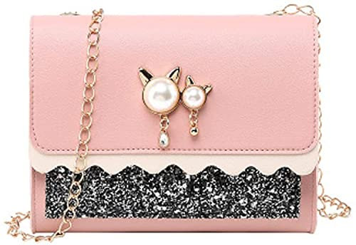 Hjkiopc Petite chaîne sac à bandoulière pour femme,Sac à Bandoulière Femme,Sac Bandoulière Tendance,Epaule Crossbody Sac à Main Téléphone Shoulder Bag,pour Enfants,Femme,Filles(Chat-Rose)