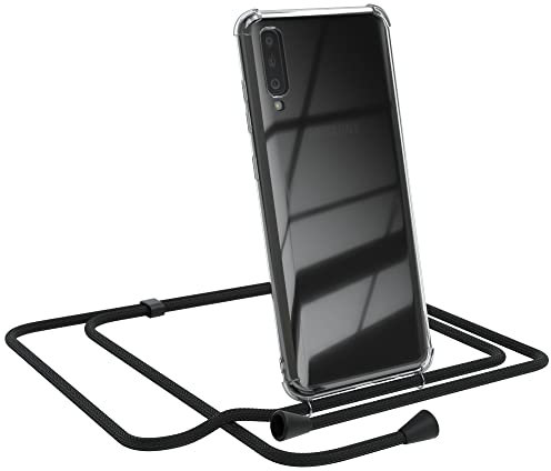 EAZY CASE Handykette kompatibel mit Samsung Galaxy A70 Handyhülle mit Umhängeband, Handykordel mit Schutzhülle, Silikonhülle, Hülle, Stylische Kette, Schwarz - Clips Schwarz