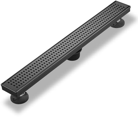 Sharp-tec Duschablauf, 71,1 cm, linearer Duschablauf, mattschwarz, 304 Edelstahl, rechteckiger Duschbodenablauf mit verstellbaren Nivellierfüßen, Haarsieb, cUPC-zertifiziert, ST-112-28B
