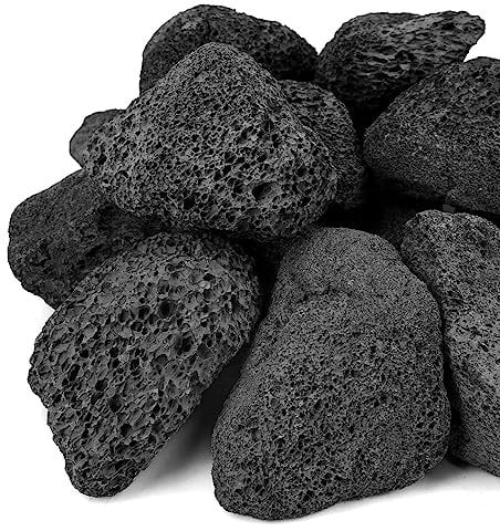 Mr. Fireglass Granulés de pierre de lave volcanique noire pour brasero, foyers, ensembles de bûches à gaz, cheminées intérieures ou extérieures – 4,5 kg (7 - 12,7 cm)