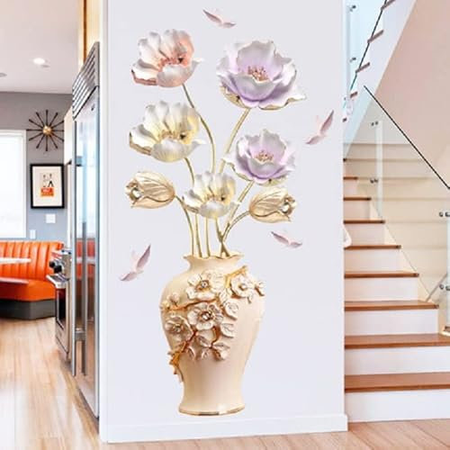 HGDESIGN® Wandtattoo Wandaufkleber Blumen Vase XXL Wohnzimmer Schlafzimmer Wandsticker Wanddeko Selbstklebend (Vase 1)