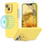 pcgaga Designed for iPhone 14 Case and Screen Protector, Silicone Phone Cover with MagSafe, Adjustable Stand Around Camera, Shockproof Full Body Protection with Microfiber Lining, 6.1 inch, Yellow