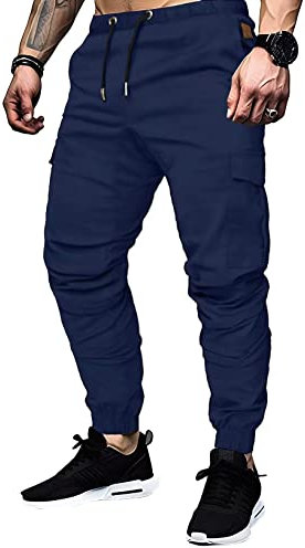 Elegancity Blaue Cargohose Herren Chino Hose mit 6 Taschen Cargo Hose Stretch Jogginghose für Männer mit Bundgummi Elastische Hosen XXL
