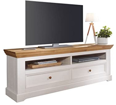 möbelando Lowboard WZ-0133 aus Kiefer massiv in weiß mit 2 Schubladen und 2 Fächern. Abmessungen (BxHxT) 169x63x42 cm