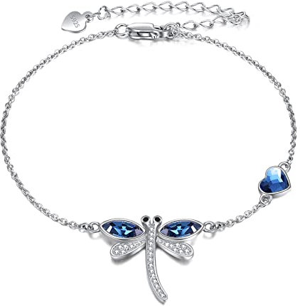 YAFEINI Dragonfly Knöchel Sterling Silber Herz Dragonfly Kristall Knöchel Armbänder Dragonfly Schmuck für Frauen Mädchen Geschenke