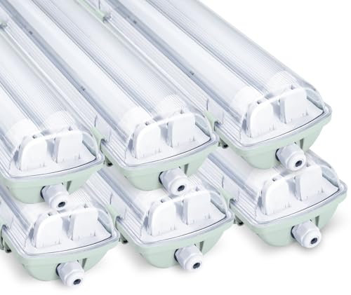 Vigevee LED Feuchtraumleuchte Wannenleuchte 120cm 2 x 18w 3600LM Kaltweiß 6500K Doppelt T8 LED Röhre, IP65 Wasserfest Feuchtraumlampe Werkstattlampe für Garage, Keller, Büro - 6 Stück